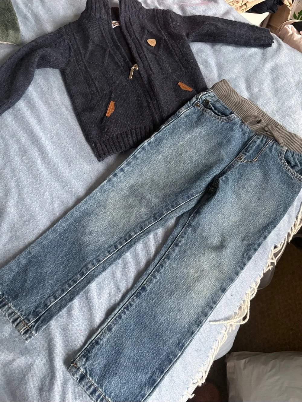 boys size 5 outfit bundle sweater & jeans navy knit cardigan denim pants